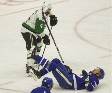 Toronto Marlies Calle Rosen during 1st period action against Texas Stars Matt Mangene in Game 6 of the 2018 Calder Cup Finals at the Ricoh Coliseum in Toronto, Ont. on Tuesday June 12, 2018. Ernest Doroszuk/Toronto Sun/Postmedia