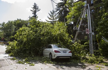 Tree and hydro pole down after a storm near St. Clair Ave W.  and Avenue Rd. in Toronto, Ont. on Wednesday June 13, 2018. Ernest Doroszuk/Toronto Sun/Postmedia