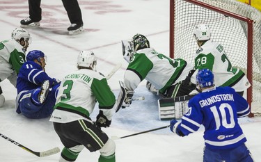 Toronto Marlies Andreas Johnsson scores a goal during 1st period action against Texas Stars in Game 7 of the 2018 Calder Cup Finals at the Ricoh Coliseum at the Ricoh Coliseum in Toronto, Ont. on Thursday June 14, 2018. Ernest Doroszuk/Toronto Sun/Postmedia