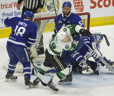 Toronto Marlies Martin Marincin during 3rd period action against Texas Stars Sheldon Dries in Game 7 on the Calder Cup Finals at the Ricoh Coliseum in Toronto, Ont. on Thursday June 14, 2018. Ernest Doroszuk/Toronto Sun/Postmedia