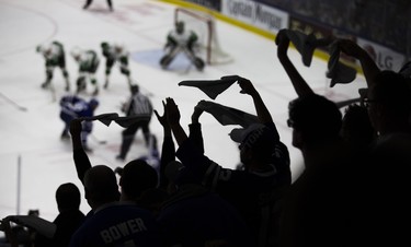 Fans cheer from the seats as the Toronto Marlies take on the Texas Stars in Game 7 of the Calder Cup Finals at the Ricoh Coliseum in Toronto, Ont. on Thursday June 14, 2018. Ernest Doroszuk/Toronto Sun/Postmedia