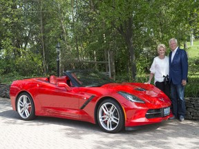 COPING Centre founders Glenn and Roslyn Crichton will hand over the keys to this 2019 Torch Red Corvette Stingray convertible in November.