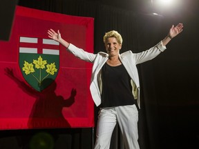 Kathleen Wynne takes to the stage before announcing she is stepping down as leader of the Ontario Liberal party at the election watching party at York Mills Gallery in Toronto, Ont on Thursday June 7, 2018. Ernest Doroszuk/Toronto Sun