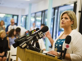 Ontario NDP Leader Andrea Horwath speaks to press alongside advocates against the repeal of Ontario's updated health and physical education curriculum at a news conference held in Toronto on July 13, 2018. THE CANADIAN PRESS