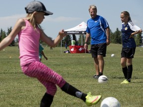 Sean Fleming takes part in the Soccer Is Everything - Being Champion Minded soccer camp at Castledowns Recreation Centre in Edmonton on July 18, 2018.