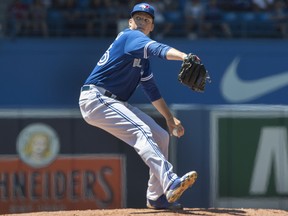 Toronto Blue Jays starting pitcher Ryan Borucki throws against the New York Yankees in the fifth inning of their American League MLB baseball game in Toronto on Sunday July 8, 2018. Fred Thornhill /The Canadian Press
