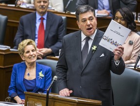 Then Ontario Finance Minister Charles Sousa delivers the provincial budget in March 2018 at the Ontario Legislature, while Ontario Premier Kathleen Wynne looks on. (Ernest Doroszuk/Toronto Sun)