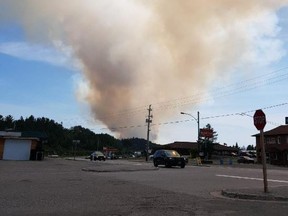 Smoke from a forest fire can be seen from Temagami, Ont. on Sunday, July 8, 2018. (OPP_NER/Twitter)