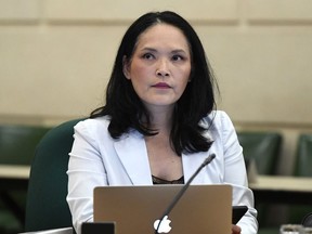 NDP MP Jenny Kwan prepares for an emergency meeting of the Citizenship and Immigration Committee on Parliament Hill in Ottawa on Monday, July 16, 2018.