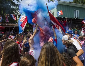 Croatian fans show their support for their team following Sunday’s loss to France at Croatian Parish Park in Mississauga, Ont. (Ernest Doroszuk/Toronto Sun)