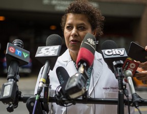 Dr. Najma Ahmed, trauma physician at St. Michael’s Hospital, speaks to media in Toronto on Monday, July 23, 2018. Ernest Doroszuk/Toronto Sun
