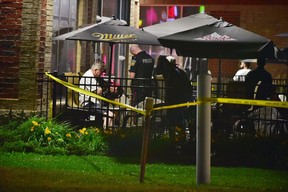 One person is dead after a shooting late Thursday night at the Slumdog Bar and Grill on Brisdale Dr. in Brampton. (Bryan Passifiume/Toronto Sun)
