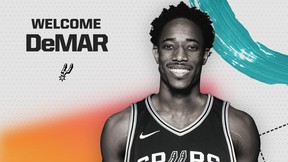 The San Antonio Spurs tweeted this image of DeMar DeRozan after the deal was finalized on Wednesday, July 18, 2018.