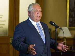 Ontario Premier Doug Ford speaks to media outside of his office at Queen's Park in Toronto, Ont. on Wednesday July 11, 2018.  Ford announced the resignation of Hydro One CEO Mayo Schmidt. (Ernest Doroszuk/Toronto Sun)