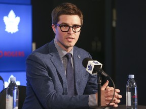Maple Leafs general manager Kyle Dubas speaks to the media on Sunday. (Jack Boland/Toronto Sun)