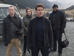This image released by Paramount Pictures shows, from left, Simon Pegg, Rebecca Ferguson, Tom Cruise and Ving Rhames in a scene from "Mission: Impossible - Fallout."
