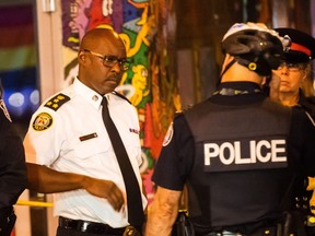 Police Chief Mark Saunders at the scene of the deadly Canada Day shooting in Kensington Market where four people were shot. One victim,  19-year-old Marcel Teme, later died in hospital. (VICTOR BIRO PHOTO)