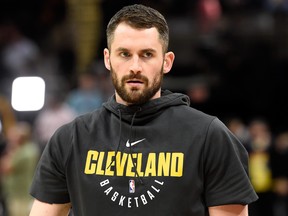 Kevin Love of the Cleveland Cavaliers warms up before Game Four of the 2018 NBA Finals against the Golden State Warriors at Quicken Loans Arena on June 8, 2018 in Cleveland, Ohio. (Jason Miller/Getty Images)