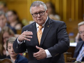 Minister of Public Safety and Emergency Preparedness Ralph Goodale rises during Question Period in the House of Commons on Parliament Hill in Ottawa on Monday, June 18, 2018. (THE CANADIAN PRESS/Justin Tang)