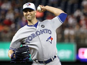 J.A. Happ of the Toronto Blue Jays and the American League pitches in the 10th inning against the National League during the 89th MLB All-Star Game at Nationals Park on July 17, 2018 in Washington, DC.  (PATRICK SMITH/Getty Images)