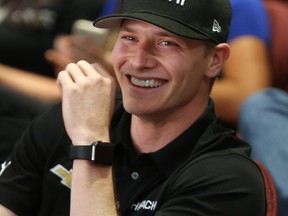 Indycar Driver Josef Newgarden jokes around  during the Honda Indy Toronto Welcome Press Conference ahead of the 32nd Honda Indy Toronto on Thursday.Dave Abel/Toronto Sun/Postmedia Network