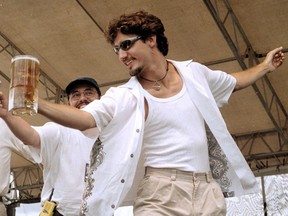 Justin Trudeau gets inducted into the Order of Saquatch Hunters at the Columbia Brewery's Kokanee Summit Festival in Creston, B.C., on Aug. 6, 2000.