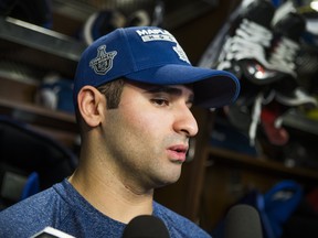 Maple Leafs centre Nazem Kadri speaks to media at the end of last season. (Ernest Doroszuk/Toronto Sun)