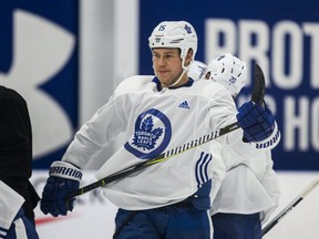 Matt Martin during a practice at the MasterCard Centre in Toronto, Ont. on Tuesday November 21, 2017. (Ernest Doroszuk/Toronto Sun)