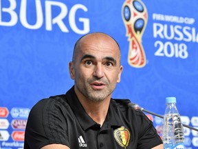 Belgium coach Roberto Martinez talks to the media on Monday ahead of his side's semifinal match against France on Tuesday. (Martin Meissner/The Associated Press)