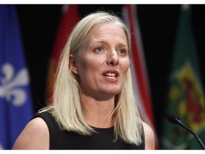 Minister of Environment and Climate Change Catherine McKenna speaks at a press conference after a meeting with provincial and territorial environment ministers in Ottawa on Thursday, June 28, 2018. The federal environment minister says she wants business leaders involved when she and her counterparts from other G7 nations gather in Halifax this fall to discuss how to reduce the flow of plastic waste into the oceans.