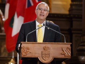Vic Fedeli speaks as he is sworn as finance minister during a ceremony at Queen's Park in Toronto on Friday, June 29, 2018. THE CANADIAN PRESS/Mark Blinch