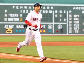 Boston’s Steve Pearce had his moments with Toronto, most notably his two walk-off grand slams last July. (Getty images)