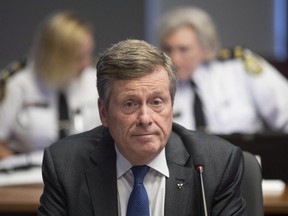 Toronto Mayor John Tory attends a Toronto Police Board meeting in Toronto on Thursday. (Chris Young/The Canadian Press)