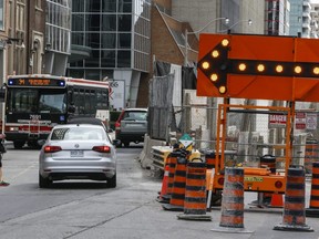 Construction along Eglinton Ave, for the new LRT.  (Dave Thomas/Toronto Sun)