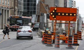 Construction along Eglinton Ave, for the new LRT. (Dave Thomas/Toronto Sun)