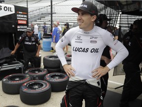 Guelph's Robert Wickens waits in the pits before a practice session for the IndyCar Indianapolis 500. Wickens is looking forward to his Toronto debut in IndyCar at this weekend's Honda Indy Toronto. (AP/PHOTO)