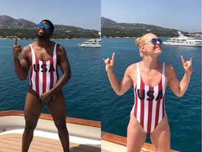 Nashville Predators defenceman P.K. Subban and his girlfriend, U.S. ski star Lindsey Vonn, pose in bathing suits on boat while vacationing in Italy on July 4, 2018.