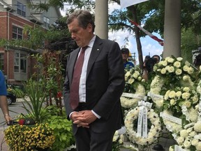 Toronto Mayor John Tory at Wednesday evening's Danforth shooting vigil. (Joe Warmington/Toronto Sun)