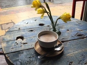 Orange-flavoured hot chocolate at the Bonbon Chocolate Boutique is the perfect warming pick me up on a rainy day in Manchester. ROBIN ROBINSON/POSTMEDIA NETWORK
