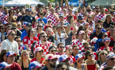 Croatian fans watch the World Cup Final against France on the big screen at Croatian Parish Park in Mississauga, Ont. on Sunday July 15, 2018. Ernest Doroszuk/Toronto Sun/Postmedia