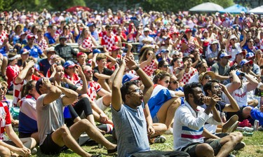 Croatian fans watch the World Cup Final against France on the big screen at Croatian Parish Park in Mississauga, Ont. on Sunday July 15, 2018. Ernest Doroszuk/Toronto Sun/Postmedia