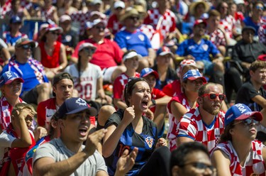 Croatian fans watch the World Cup Final against France on the big screen at Croatian Parish Park in Mississauga, Ont. on Sunday July 15, 2018. Ernest Doroszuk/Toronto Sun/Postmedia