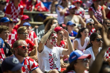 Croatian fans watch the World Cup Final against France on the big screen at Croatian Parish Park in Mississauga, Ont. on Sunday July 15, 2018. Ernest Doroszuk/Toronto Sun/Postmedia