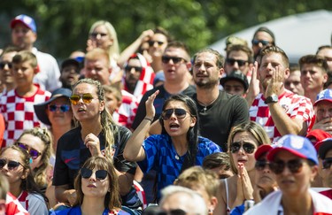 Croatian fans watch the World Cup Final against France on the big screen at Croatian Parish Park in Mississauga, Ont. on Sunday July 15, 2018. Ernest Doroszuk/Toronto Sun/Postmedia