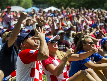 Croatian fans watch the World Cup Final against France on the big screen at Croatian Parish Park in Mississauga, Ont. on Sunday July 15, 2018. Ernest Doroszuk/Toronto Sun/Postmedia