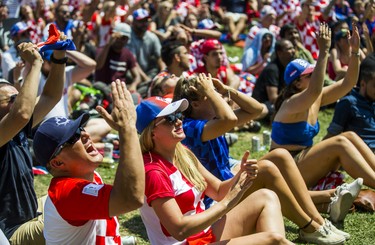 Croatian fans watch the World Cup Final against France on the big screen at Croatian Parish Park in Mississauga, Ont. on Sunday July 15, 2018. Ernest Doroszuk/Toronto Sun/Postmedia