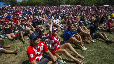 Croatian fans watch the World Cup Final against France on the big screen at Croatian Parish Park in Mississauga, Ont. on Sunday July 15, 2018. Ernest Doroszuk/Toronto Sun/Postmedia
