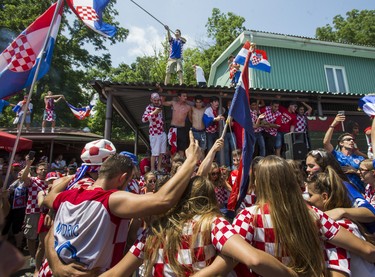 Croatian fans show their support for their team following the loss to France after watching the World Cup Final on the big screen at Croatian Parish Park in Mississauga, Ont. on Sunday July 15, 2018. Ernest Doroszuk/Toronto Sun/Postmedia