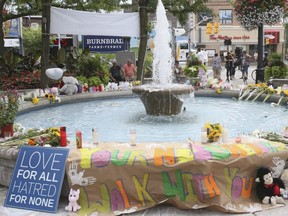 The Danforth memorial site for the victims of Sunday's shootings continues to grow on Thursday, July 26, 2018. Veronica Henri/Toronto Sun
