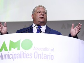 Ontario Premier Doug Ford speaks at the Association of Municipalities of Ontario in Ottawa on Monday, Aug. 20, 2018. THE CANADIAN PRESS/Justin Tang